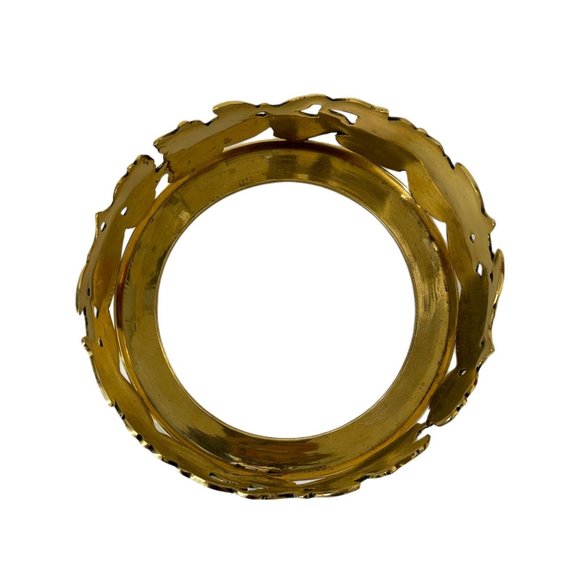 Brass Pillar Candle Ring Holder Fruit Design Base/Top Large Decorative Vtg India - Picture 2 of 4